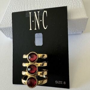 INC triple red gem stones Goldtone Ring Size 8